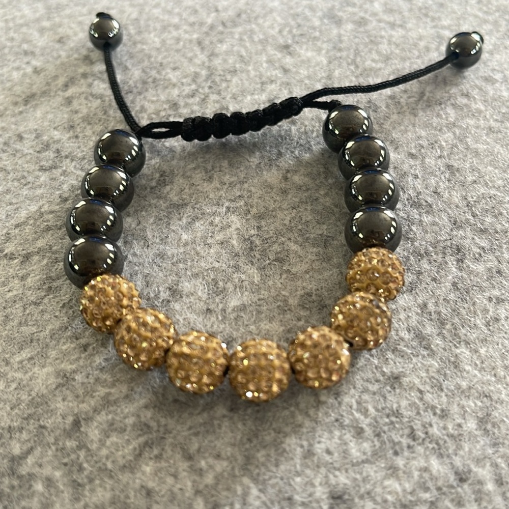 Gold Crystal and Hematite Beaded Adjustable Bracelet